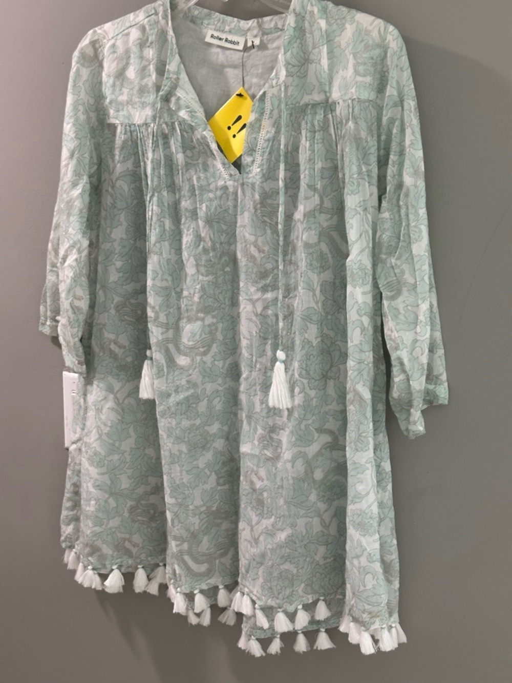 Roller Rabbit Mint Floral V-Neck Tunic with Tassel Tie
